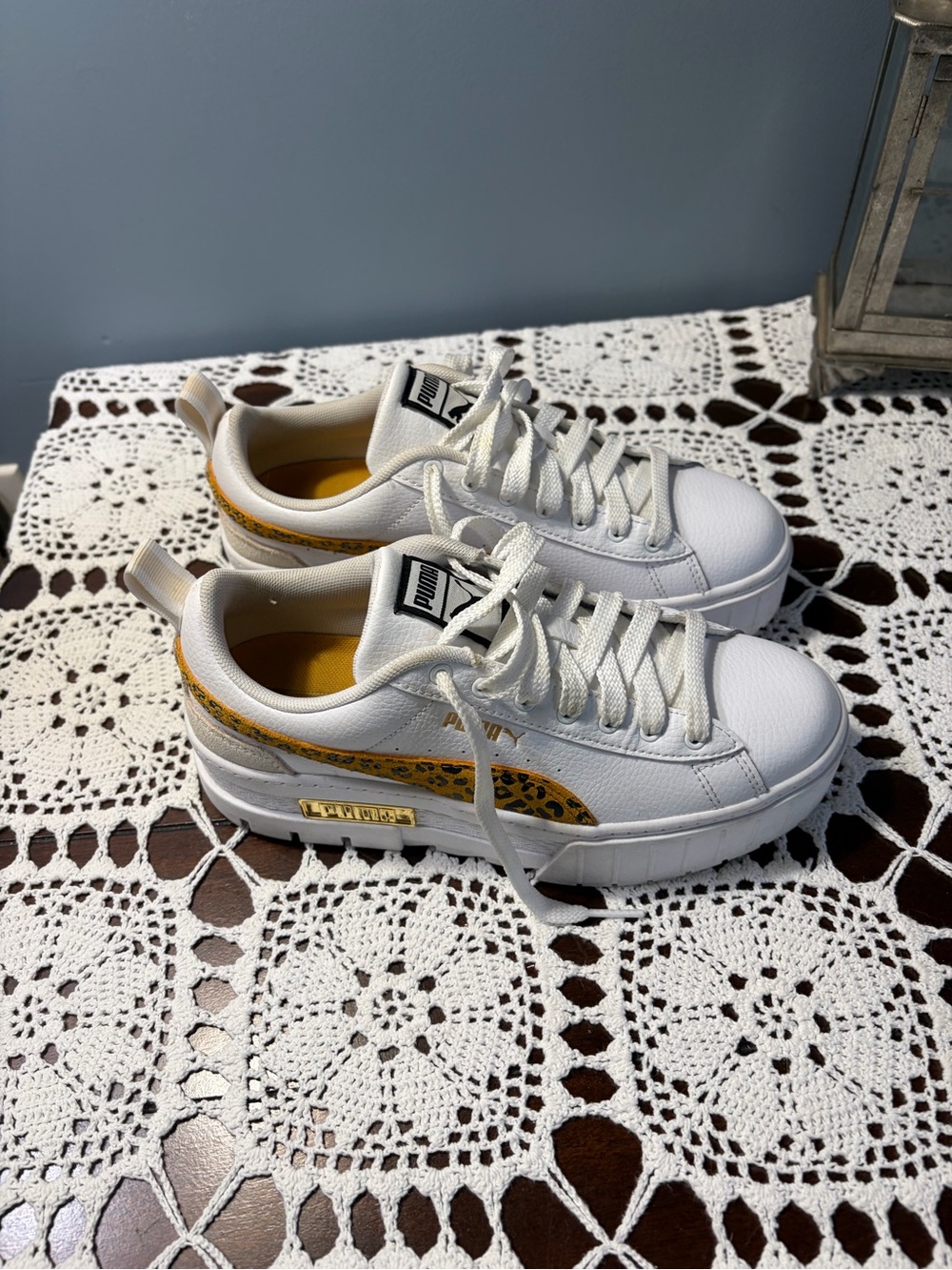Puma Mayze Roar/Feline White Chunky Platform Leopard Sneakers Woman’s SZ 8